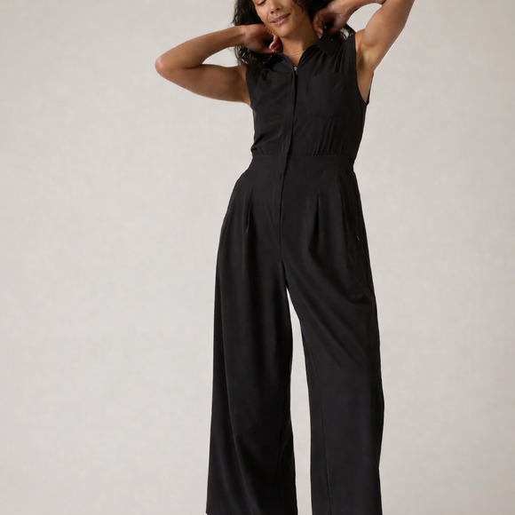 Athleta Pants - NEW NWT Women's Athleta Brooklyn Heights Wide Leg Jumpsuit Black | Size 2 Petite